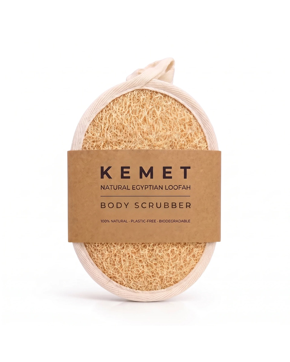 Kemet Cotton Egyptian loofah body scrubber pad with cotton terry back