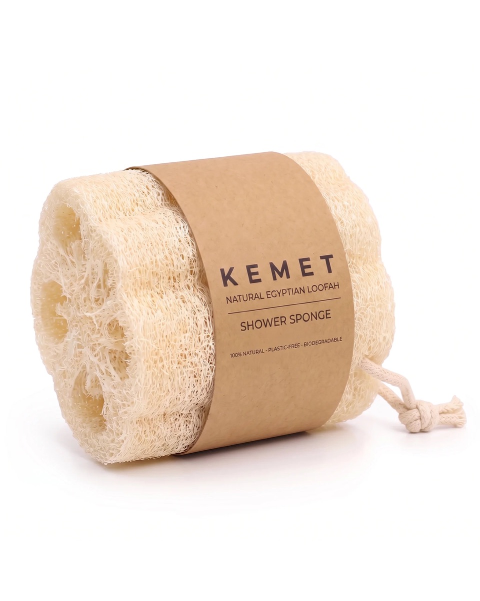 Kemet Cotton whole Egyptian loofah shower sponge with braided cotton rope