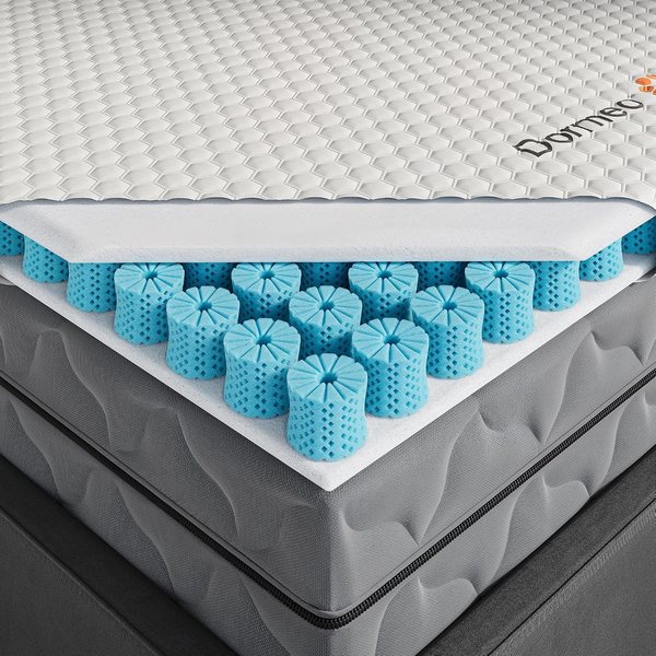 Dormeo mattress topper corner cutaway showing the Octaspring foam coils under the top layer